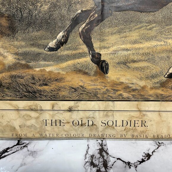 1930s Basil Bradley The Old Soldier Horses War Lithograph Print with Damage READ - Picture 7 of 16